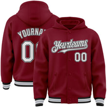 Load image into Gallery viewer, Custom Crimson Black-Gray Bomber Full-Snap Varsity Letterman Hoodie Jacket