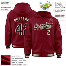 Load image into Gallery viewer, Custom Crimson Black-City Cream Bomber Full-Snap Varsity Letterman Hoodie Jacket