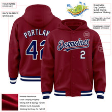 Load image into Gallery viewer, Custom Crimson Navy-White Bomber Full-Snap Varsity Letterman Hoodie Jacket
