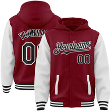 Load image into Gallery viewer, Custom Crimson Black-White Bomber Full-Snap Varsity Letterman Two Tone Hoodie Jacket