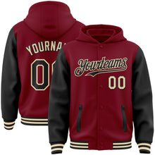 Load image into Gallery viewer, Custom Crimson Black-Cream Bomber Full-Snap Varsity Letterman Two Tone Hoodie Jacket