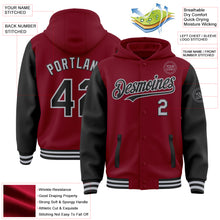 Load image into Gallery viewer, Custom Crimson Black-Gray Bomber Full-Snap Varsity Letterman Two Tone Hoodie Jacket