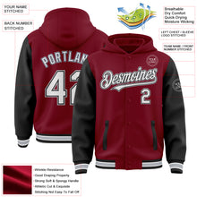 Load image into Gallery viewer, Custom Crimson Black-Gray Bomber Full-Snap Varsity Letterman Two Tone Hoodie Jacket