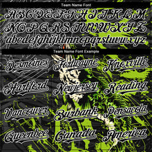 Load image into Gallery viewer, Custom Black Neon Green-White Snakehead Fish Fishing 3D Bomber Full-Snap Varsity Letterman Hoodie Jacket