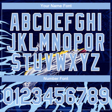 Load image into Gallery viewer, Custom Navy Light Blue-White Tuna Fish Fishing 3D Bomber Full-Snap Varsity Letterman Hoodie Jacket