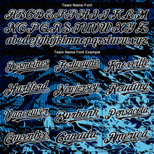 Load image into Gallery viewer, Custom Navy Black-Light Blue Tuna Fish Fishing 3D Bomber Full-Snap Varsity Letterman Hoodie Jacket