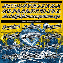 Load image into Gallery viewer, Custom Gold Black-White Marlin Fish Fishing 3D Bomber Full-Snap Varsity Letterman Hoodie Jacket