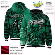 Load image into Gallery viewer, Custom Kelly Green Black-White Barracuda Fish Fishing 3D Bomber Full-Snap Varsity Letterman Hoodie Jacket
