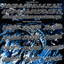 Load image into Gallery viewer, Custom Navy Black-White Marlin Fish Fishing 3D Bomber Full-Snap Varsity Letterman Hoodie Jacket