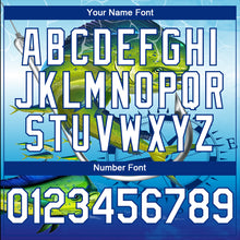 Load image into Gallery viewer, Custom Lakes Blue White-Royal Mahimah Fish Fishing 3D Bomber Full-Snap Varsity Letterman Hoodie Jacket