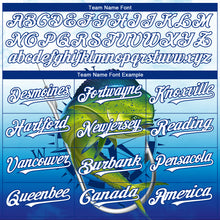 Load image into Gallery viewer, Custom Lakes Blue White-Royal Mahimah Fish Fishing 3D Bomber Full-Snap Varsity Letterman Hoodie Jacket