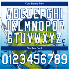 Load image into Gallery viewer, Custom Lakes Blue White-Royal Mahimah Fish Fishing 3D Bomber Full-Snap Varsity Letterman Hoodie Jacket