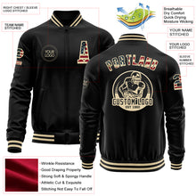 Load image into Gallery viewer, Custom Black Vintage USA Flag-Cream Bomber Varsity Letterman Zipper Jacket