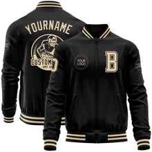 Load image into Gallery viewer, Custom Black Cream Bomber Varsity Letterman Zipper Jacket