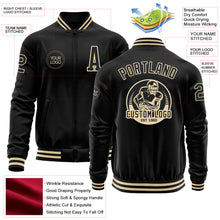 Load image into Gallery viewer, Custom Black Cream Bomber Varsity Letterman Zipper Jacket