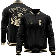 Load image into Gallery viewer, Custom Black Cream Bomber Varsity Letterman Zipper Jacket