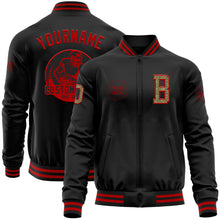 Load image into Gallery viewer, Custom Black Camo-Red Bomber Varsity Letterman Zipper Jacket