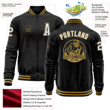 Load image into Gallery viewer, Custom Black White-Old Gold Bomber Varsity Letterman Zipper Jacket