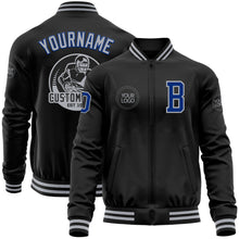 Load image into Gallery viewer, Custom Black Royal-Gray Bomber Varsity Letterman Zipper Jacket