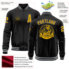 Load image into Gallery viewer, Custom Black Gold-Gray Bomber Varsity Letterman Zipper Jacket