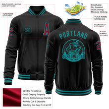 Load image into Gallery viewer, Custom Black Crimson-Teal Bomber Varsity Letterman Zipper Jacket