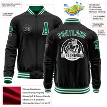 Load image into Gallery viewer, Custom Black Kelly Green-White Bomber Varsity Letterman Zipper Jacket