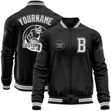 Load image into Gallery viewer, Custom Black White-Gray Bomber Varsity Letterman Zipper Jacket