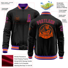 Load image into Gallery viewer, Custom Black Purple-Orange Bomber Varsity Letterman Zipper Jacket
