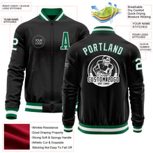 Load image into Gallery viewer, Custom Black Kelly Green-White Bomber Varsity Letterman Zipper Jacket