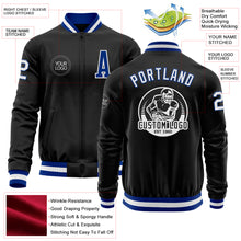 Load image into Gallery viewer, Custom Black Royal-White Bomber Varsity Letterman Zipper Jacket