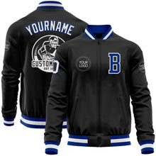 Load image into Gallery viewer, Custom Black Royal-White Bomber Varsity Letterman Zipper Jacket