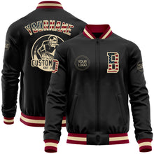 Load image into Gallery viewer, Custom Black Vintage USA Flag Cream-Maroon Bomber Varsity Letterman Zipper Jacket