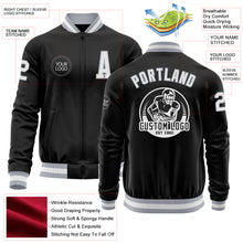 Load image into Gallery viewer, Custom Black White-Gray Bomber Varsity Letterman Zipper Jacket