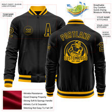 Load image into Gallery viewer, Custom Black Gold Bomber Varsity Letterman Zipper Jacket