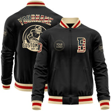 Load image into Gallery viewer, Custom Black Vintage USA Flag Cream-Red Bomber Varsity Letterman Zipper Jacket