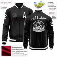 Load image into Gallery viewer, Custom Black White Bomber Varsity Letterman Zipper Jacket
