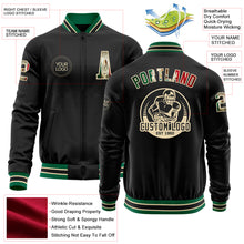 Load image into Gallery viewer, Custom Black Vintage Mexican Flag Cream-Kelly Green Bomber Varsity Letterman Zipper Jacket