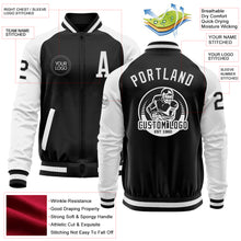 Load image into Gallery viewer, Custom Black White Bomber Varsity Letterman Two Tone Zipper Jacket