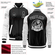 Load image into Gallery viewer, Custom Black White Bomber Varsity Letterman Two Tone Zipper Jacket