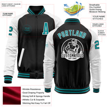 Load image into Gallery viewer, Custom Black Teal-White Bomber Varsity Letterman Two Tone Zipper Jacket