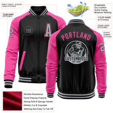 Load image into Gallery viewer, Custom Black Gray-Pink Bomber Varsity Letterman Two Tone Zipper Jacket