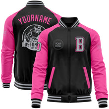 Load image into Gallery viewer, Custom Black Gray-Pink Bomber Varsity Letterman Two Tone Zipper Jacket