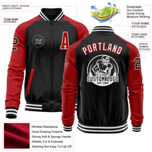 Load image into Gallery viewer, Custom Black Red-White Bomber Varsity Letterman Two Tone Zipper Jacket