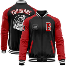 Load image into Gallery viewer, Custom Black Red-White Bomber Varsity Letterman Two Tone Zipper Jacket