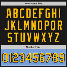 Load image into Gallery viewer, Custom Black Gold-Light Blue Bomber Varsity Letterman Two Tone Zipper Jacket