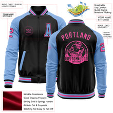 Load image into Gallery viewer, Custom Black Pink-Light Blue Bomber Varsity Letterman Two Tone Zipper Jacket
