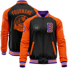 Load image into Gallery viewer, Custom Black Purple-Orange Bomber Varsity Letterman Two Tone Zipper Jacket