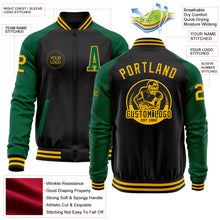 Load image into Gallery viewer, Custom Black Gold-Kelly Green Bomber Varsity Letterman Two Tone Zipper Jacket