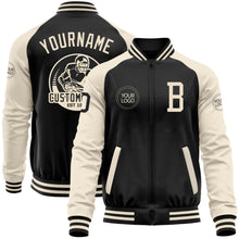 Load image into Gallery viewer, Custom Black Cream Bomber Varsity Letterman Two Tone Zipper Jacket