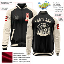 Load image into Gallery viewer, Custom Black Red-Cream Bomber Varsity Letterman Two Tone Zipper Jacket